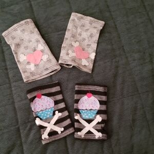 Kids Skull and Cupcake Arm Warmers - Pink and Gray Set Of 2